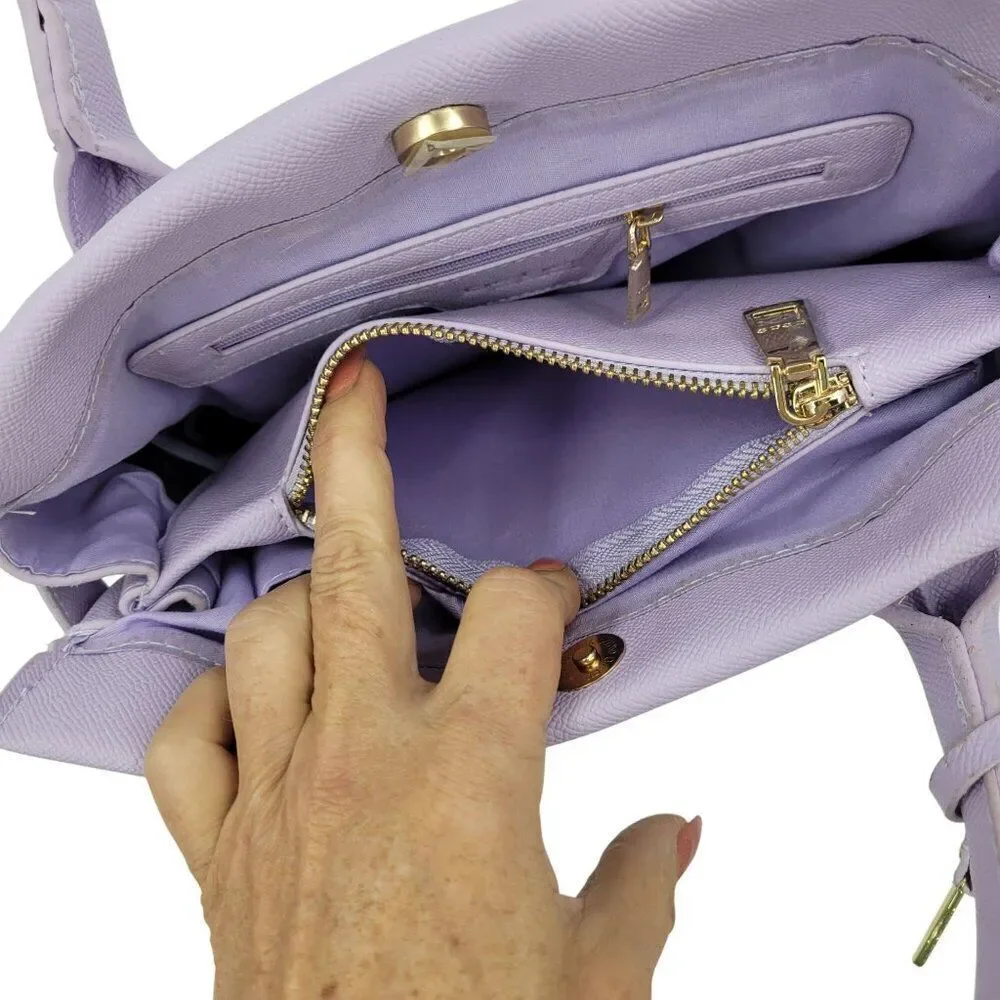 Bebe Womens Vegan Evie Satchel Bag Lilac Pastel Purple Faux‎ Leather Top Handle